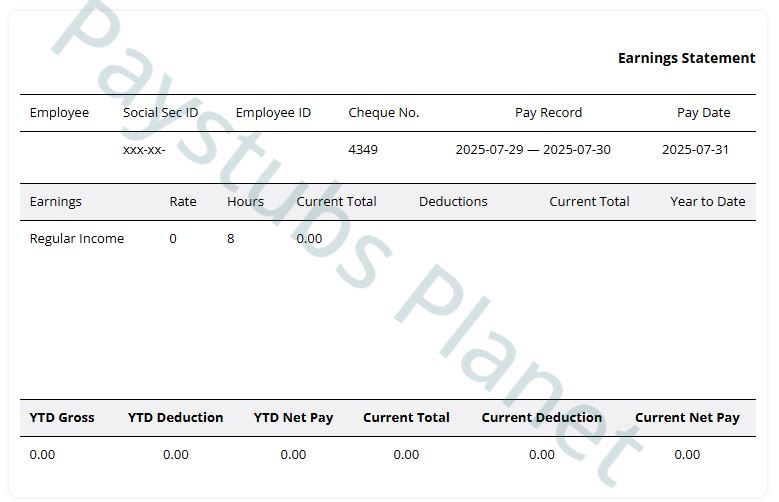 Short B&W Paystub