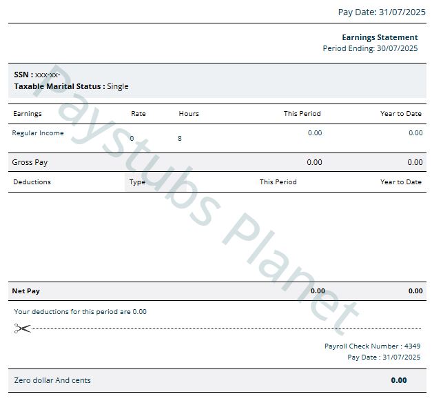 Short B&W Paystub