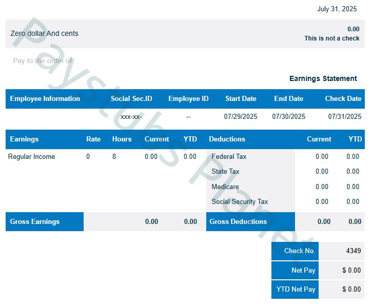 Short B&W Paystub